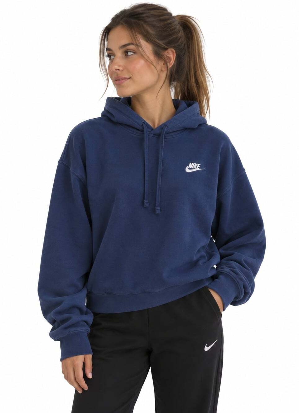 Nike Women's Navy Blue 100% Cotton Pullover Hoodie Athleisure Sweatshirt (Size M